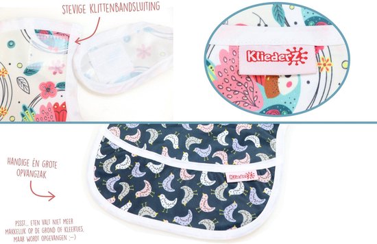 KliederZ baby eetslabbetje met opvangbakje - set 2 stuks slabber meisje - Gekwetter & Getjilp - FP03 van KliederZ — afbeelding 5