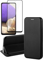 Hoesje geschikt voor Samsung Galaxy A32 5G - Screen Protector FullGuard - Book Case Leer ThinShield Zwart & Screenprotector