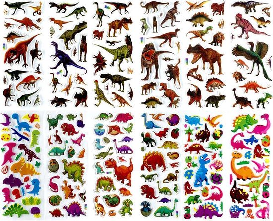 160 Stickers Dino - 12 Stickervellen Dinosaurus - Verschillende Sets - Dino Stickers - Stickers Kinderen