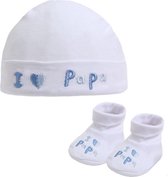 Baby muts met slofjes|| l love papa |kleur blauw maat 0-3 maanden|Bonnet bébé avec chaussons I love papa couleur bleu taille 0-3 mois