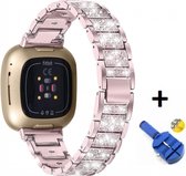 Luxe Metalen Armband Geschikt Voor Fitbit Sense/ Fitbit Versa 3 Horloge Bandje - Schakel Polsband Strap RVS - Met Horlogeband Inkortset - Stainless Steel Watch Band - One-Size - Zi