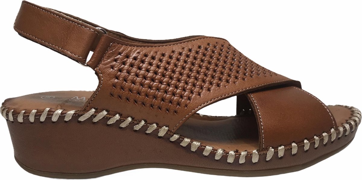 Manlisa velcro 5 cm sleehak perforaties lederen comfort sandalen S147-20-1930 camel mt 41