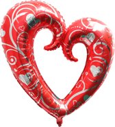 Hart Ballon - XL JUMBO Groot - 110 cm - Rood & Zilver - Folieballon - Ballonen Verjaardag - Romantische Versiering - Valentijn - Huwelijk - Verloving - Bruiloft - Jubileum - Ballon Groot - Gr