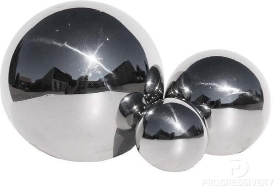 Relaxdays Metalen Tuinbollen Set Van 6 - Rvs, Spiegelglanzend, Drijvend, Maten 6/9/12 Cm
