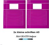 Schriften klein A5 lijntjes - Met Kantlijn - Set van 2 stuks - Paars - Met GRATIS balpen - GRATIS verzonden