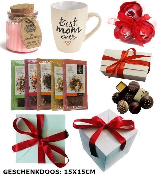 Moederdag Cadeau Geschenkset | Geurkaars Mok Zeeprozen Bonbons Thee | Moeder  Mama... | bol.com