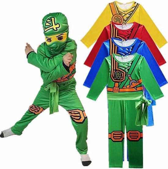 Ninjago Verkleedpak - Ninja Pak Carnavalskleding Kind - Groen - Maat 110 - S