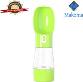Makoma Honden Fles met aansluitbare Voerbak  - Groen - 2 in 1 - Drinkfles - Water en voer fles -  Dierenfles - Honden, katten en alle andere dieren vrienden