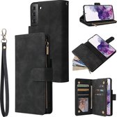 Luxe Telefoonhoesje voor Samsung Galaxy S21 Plus | Hoogwaardig Leren Bookcase | Lederen Wallet Case | Luxe Uitstraling | Pasjeshouder 6 pasjes | Portemonnee | Rits | Zwart