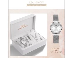 Boerni Aibisino Horloge, Armband en Ketting Zilver luxe geschenk set luxe geschenk set | Crystal glass | Premium kwaliteit uurwerk Quartz Japan | Mineraal | Geschenk | Fashion | Elegant | Dames | Vrouw | Moederdag