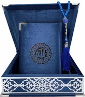 Fluwelen Koran in Doos met Tasbeeh Donkerblauw Zilver