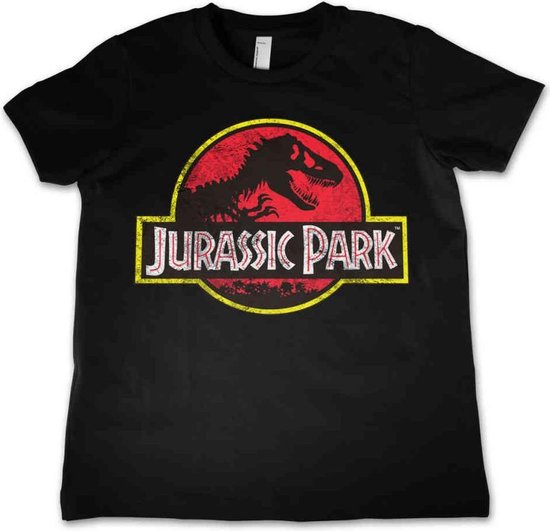 Jurassic Park Kinder Tshirt -Kids tm 10 jaar- Distressed Logo Zwart