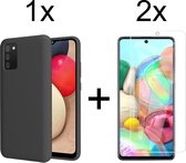 Samsung A02S Hoesje - Samsung galaxy A02S hoesje zwart siliconen case hoes cover hoesjes - 2x Samsung A02S screenprotector