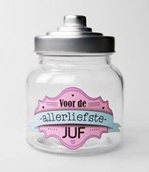 Snoeppot - Voor de allerliefste Juf - Gevuld met Drop - In cadeauverpakking met gekleurd lint