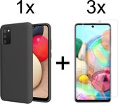 Samsung A02S Hoesje - Samsung galaxy A02S hoesje zwart siliconen case hoes cover hoesjes - 3x Samsung A02S screenprotector