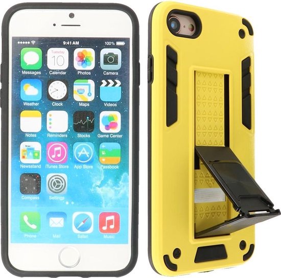 Stand Shockproof Telefoonhoesje - Magnetic Stand Hard Case - Grip Stand Back Cover - Backcover Hoesje voor iPhone SE 2020 - iPhone 8 - iPhone 7 - Geel