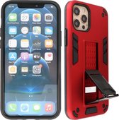 Stand Shockproof Telefoonhoesje - Magnetic Stand Hard Case - Grip Stand Back Cover - Backcover Hoesje voor iPhone 12 - iPhone 12 Pro - Rood