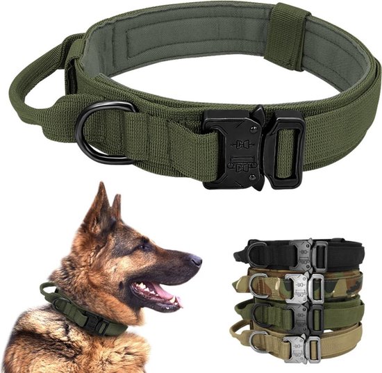 Militaire Tactische Halsband Duitse Shepard Medium Grote Hond Halsbanden Voor Walking Training Duarable Halsband Controle Handvat-Biege XL hals 50-62 CM - Beirui