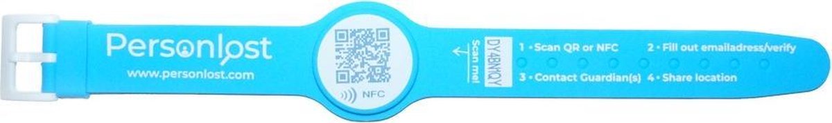 NoLongerLost - Unieke QR code - Armband - Gesp sluiting - Blauw - Waterproof