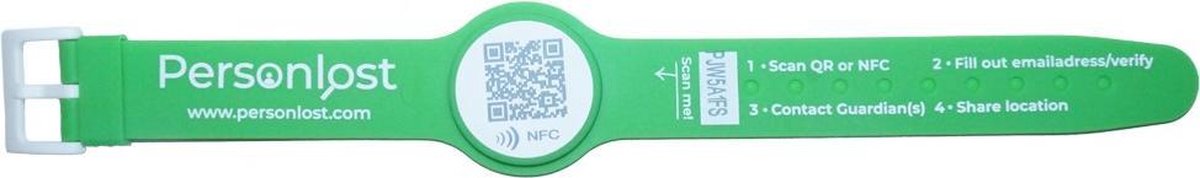 NoLongerLost - Unieke QR Code - Armband - Met sluiting - Groen - Waterproof