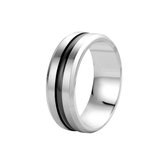 Lucardi Heren Ring met zwarte band - Ring - Cadeau - Vaderdag - Staal - Zilverkleurig