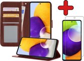 Samsung A52 Hoesje Book Case Met Screenprotector - Samsung Galaxy A52 Hoesje Wallet Case Portemonnee Hoes Cover - Bruin