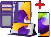 Samsung A52 Hoesje Book Case Met Screenprotector - Samsung Galaxy A52 Hoesje Wallet Case Portemonnee Hoes Cover - Paars