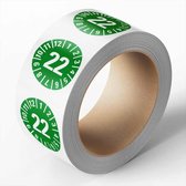 Keuringssticker met jaartal 22 op rol, groen 15 mm - 1000 per rol