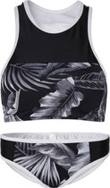 Jongedames bikini sport Retro- Zwart wit bladeren - S (Valt klein)
