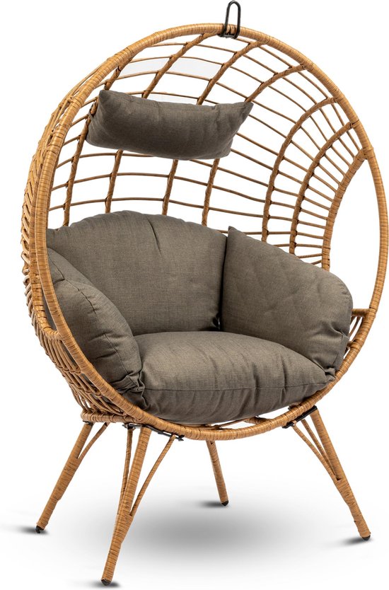 MaxxGarden Lounge stoel - tuinstoel op poten - ei-vormige hangstoel - rotan  - met... | bol.com