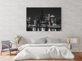 Fotoschilderij van de Haagse skyline op geborsteld aluminium 50X70 cm zwart-wit