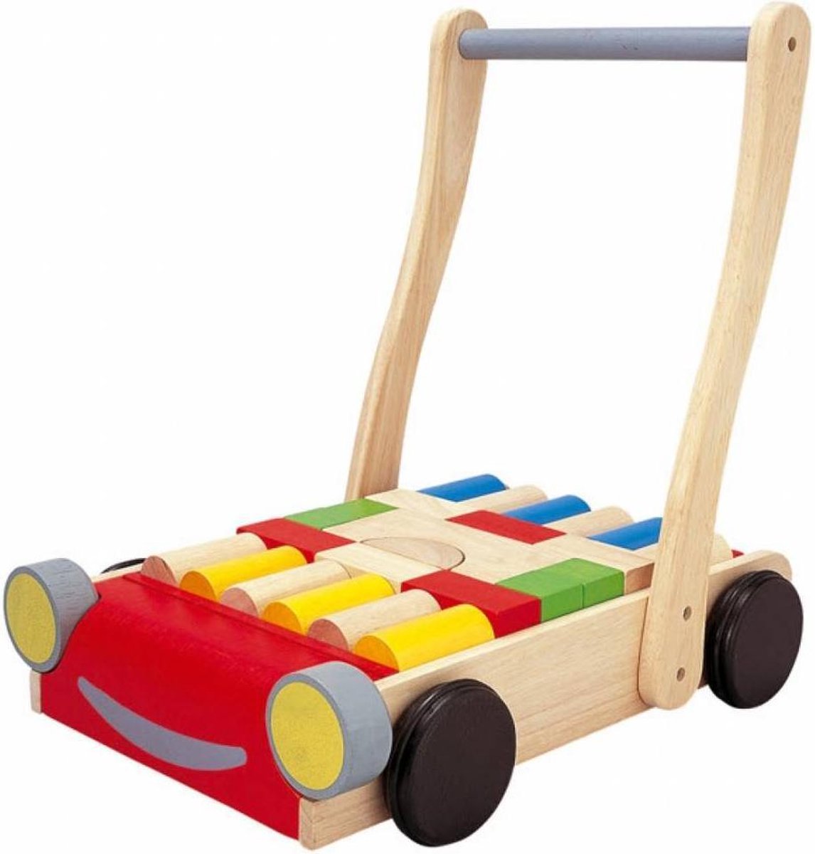 Plan Toys houten loopwagen Auto met bouwblokken