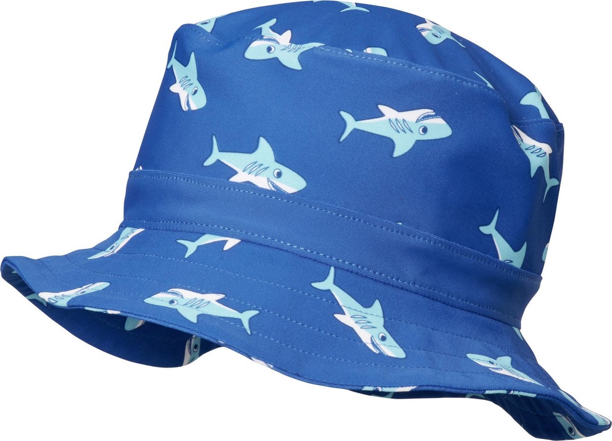 Playshoes - UV-zonnehoed voor jongens - blauw met haaien - maat M (51CM)