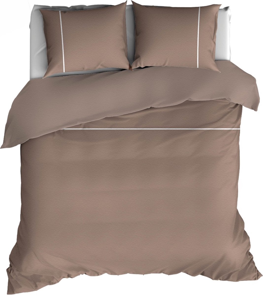 Romanette Duchesse flanel dekbedovertrek - Taupe/Wit - 2-persoons (200x200/220 cm + 2 slopen)