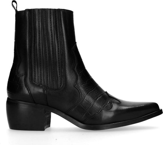 Manfield - Dames - Zwarte western laarzen met crocoprint - Maat 39 | bol.com