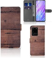 Smartphone Hoesje Geschikt voor Samsung S20 Ultra Book Style Case Old Wood