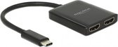 DeLOCK Premium USB-C naar 2x HDMI splitter met DP Alt Mode (4K 30 Hz) / zwart - 0,25 meter