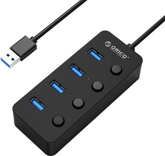 Hub USB 3.0 avec 4 ports USB-A - alimentation USB-C supplémentaire - noir -  Orico