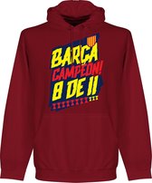 Barcelona Campion 8 de 11 Hoodie - Donker Rood - XXL