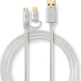 Nedis 2-in-1-Kabel | USB 2.0 | USB-A Male | USB Micro-B Male / USB-C™ Male | 480 Mbps | 1.00 m | Verguld | Rond | Gebreid | Aluminium | Cover Window Box