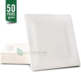 Ecoserve Tableware Wegwerp Borden - Bagasse - Square Plates 26 cm / 10 in - 50 Stuk - 100% Biologisch Afbreekbaar