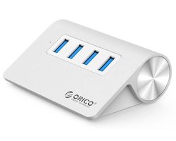 Orico - Aluminium USB 3.0 hub met 4 poorten – 5Gbps – Mac Style – LED-indicator – Geschikt voor Windows, Linux en Mac OS - USB 3.0 kabel van 100 cm - Zilver