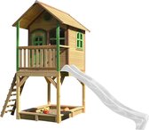 AXI Sarah Speelhuis in Bruin/Groen - Met Verdieping, Zandbak en Witte Glijbaan - Speelhuisje voor de tuin / buiten - FSC hout - Speeltoestel voor kinderen