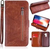 P.C.K. Samsung Galaxy S7 EDGE bruin rits boekhoesje/bookcase voor 12 Pasjes