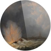 De ontploffing voor Antwerpen van kanonneerboot nr 2 | Martinus Schouman | 1832 | Ronde Plexiglas | Wanddecoratie | 60CM x 60CM | Schilderij | Oude meesters | Foto op plexiglas