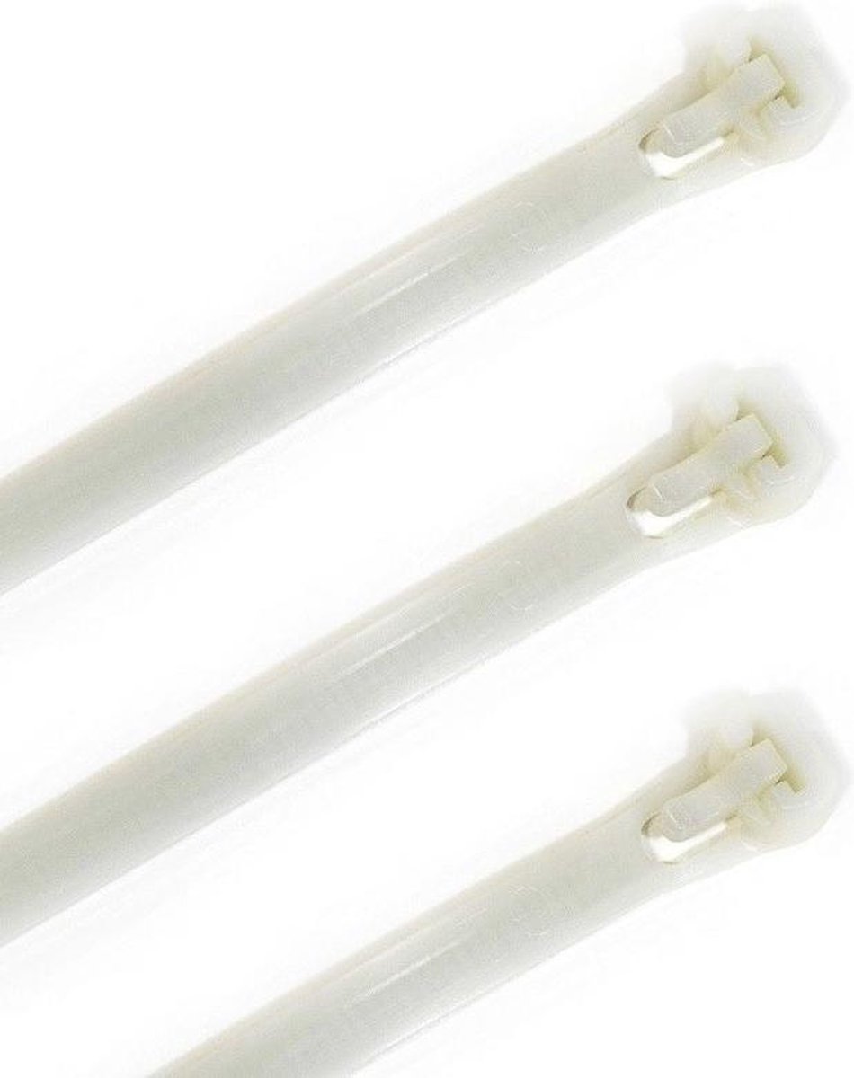 100x kabelbinders tie-wraps loskoppelbaar wit - 7.6 x 300 mm - herbruikbare tie-ribs - Klus/hobby artikelen