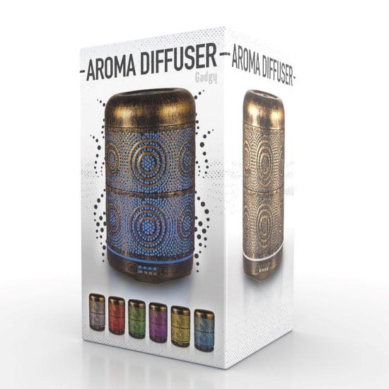 Aroma Diffuser – Geurverspreider - Aromatherapie vernevelaar – Luchtbevochtiger – Verdamper - metaal – Sfeerverlichting met 7 kleuren