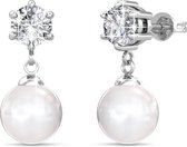 Yolora Dames Oorbellen - Kalpa Camaka Parels en Kristallen - Zilverkleurig - 18K Witgoud Verguld - Vrouwen Oorknoppen Zilver - Oorknopjes - Sieraden - Luxe Giftbox - Geschenkdoos - Cadeau doo