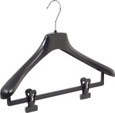 De Kledinghanger Gigant - 40 x Mantel / kostuumhanger kunststof zwart met schouderverbreding en anti-slip knijpers, 42 cm