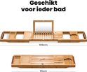 Afmetingen van de bamboe badplank, 100cm uitgeschoven en 70cm ingeschoven.